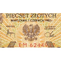 Pologne - Pick 145d - 500 zlotych - Série EM - 01/06/1982 - Etat : NEUF