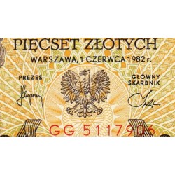 Pologne - Pick 145d - 500 zlotych - Série GG - 01/06/1982 - Etat : NEUF