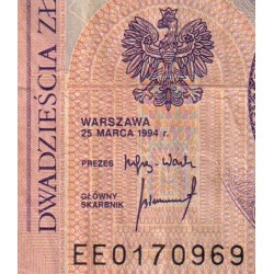 Pologne - Pick 174a_2 - 20 zlotych - Série EE - 25/03/1994 - Etat : TB