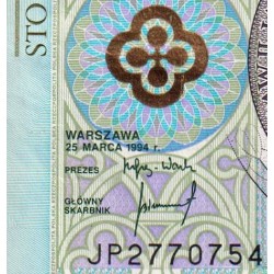 Pologne - Pick 176a_2 - 100 zlotych - Série JP - 25/03/1994 - Etat : TTB+ à SUP