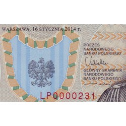 Pologne - Pick 187 - 20 zlotych - Série LP - 26/01/2014 - Polymère - Petit numéro  - Etat : NEUF