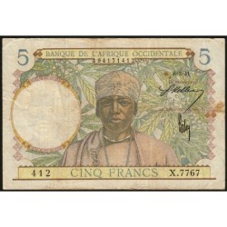 AOF - Pick 25_1 - 5 Francs - Série X.7767 - 06/03/1941 - Etat : B+