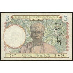 AOF - Pick 25_2 - 5 Francs - Série E.8858 - 22/04/1942 - Etat : TTB