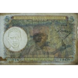 AOF - Pick 25_3 - 5 Francs - Série J.9429 - 06/05/1942 - Etat : TTB-