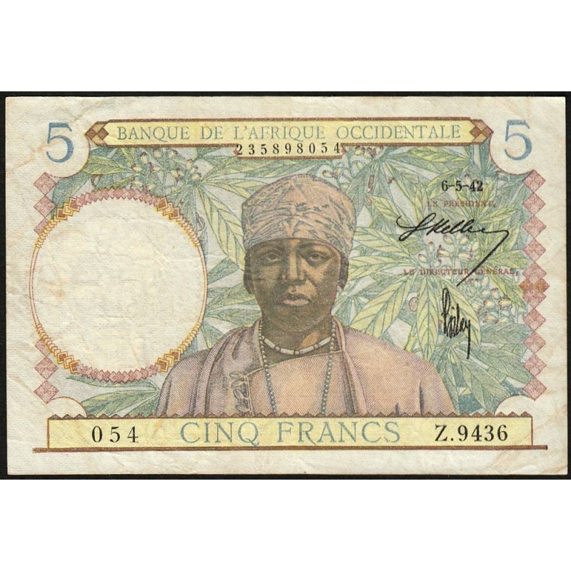 AOF - Pick 25_3 - 5 Francs - Série Z.9436 - 06/05/1942 - Etat : TB