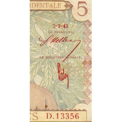 AOF - Pick 26 - 5 Francs - Série D.13356 - 02/03/1943 - Etat : TB