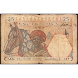AOF - Pick 22_b3 - 25 Francs - Série Z.832 - 10/03/1938 - Etat : B-