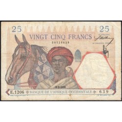 AOF - Pick 22_b4 - 25 Francs - Série E.1206 - 09/03/1939 - Etat : TB-