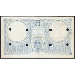 Roumanie - Pick 1ax - 5 lei - Série V.12 - 12/07/1877 - Billet annulé - Etat : TB+