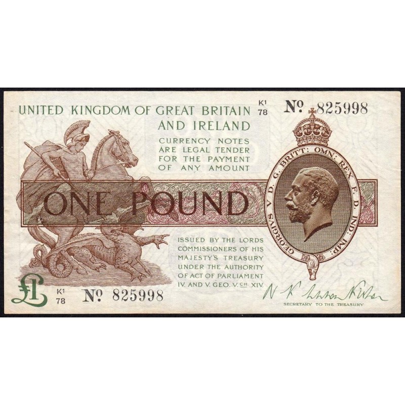 Royaume-Uni - Pick 359a - 1 pound - Série K1/78 - 1923 - Etat : TTB+