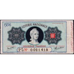 1936 - Loterie Nationale - 2e tranche - Etat : TTB