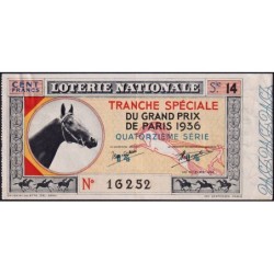 1936 - Loterie Nationale - Tranche spéciale - Grand Prix de Paris - Etat : SUP