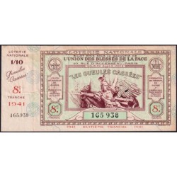 1941 - Loterie Nationale - 8e tranche - 1/10ème - Gueules cassées - Etat : TB+