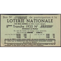 1935 - Loterie Nationale - 8e tranche - 2/100ème - Etat : TTB+
