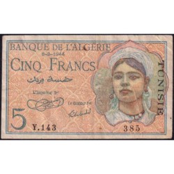 Tunisie - Pick 15 - 5 francs - Série Y.143 - 08/02/1944 - Etat : TB