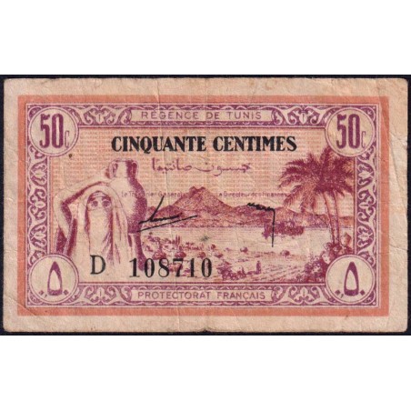 Régence de Tunis - Pick 54 - 50 centimes - Série D - 15/07/1943 - Etat : TB-