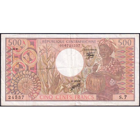 Centrafrique - Pick 9_3 - 500 francs - Série S.7 - 01/06/1981 - Etat : TTB