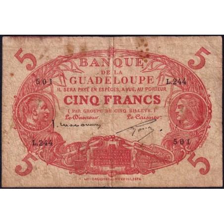 Guadeloupe - Pick 7p_2 - 5 francs - Série L.244 - 1934 - Etat : B