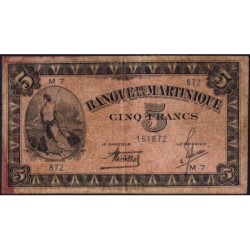 Martinique - Pick 16_1 - 5 francs - Série M  - 1942 - Etat : B-
