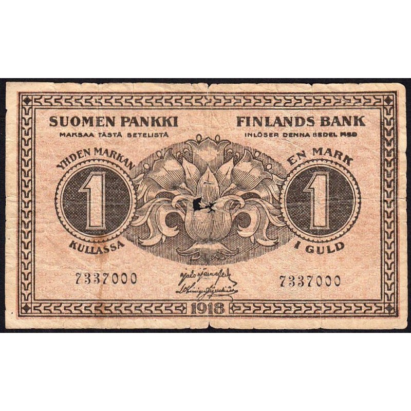 Finlande - Pick 35_1 - 1 markan kullassa - 1918 - Etat : B