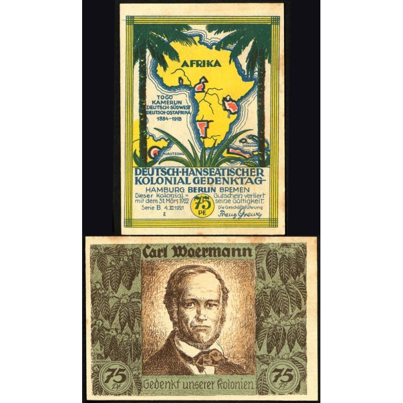 Allemagne - Notgeld - Berlin - Colonies - 75 pfennig - Série B - Type II - 04/11/1921 - Etat : TTB+