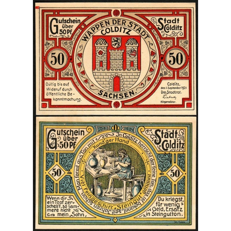 Allemagne - Notgeld - Colditz - 50 pfennig - Lettre O - 01/09/1921 - Etat : NEUF