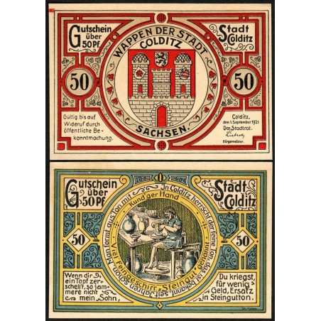 Allemagne - Notgeld - Colditz - 50 pfennig - Lettre O - 01/09/1921 - Etat : NEUF