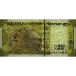 Inde - Pick 110b_1 - 20 rupees - Série 43U - Sans lettre - 2020 - Etat : NEUF