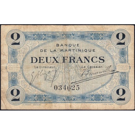 Martinique - Pick 11_1 - 2 francs - 1915 - Etat : TB