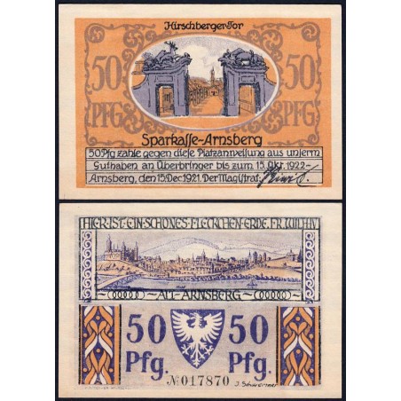 Allemagne - Notgeld - Arnsberg - 50 pfennig - 15/12/1921 - Etat : NEUF