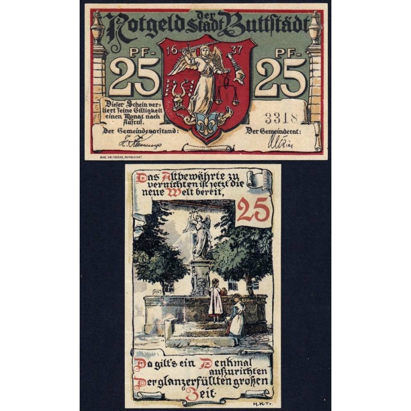 Allemagne - Notgeld - Buttstädt - 25 pfennig - Type 2 - 1921 - Etat : NEUF