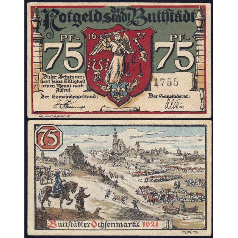 Allemagne - Notgeld - Buttstädt - 75 pfennig - Type 1 - 1921 - Etat : SUP+