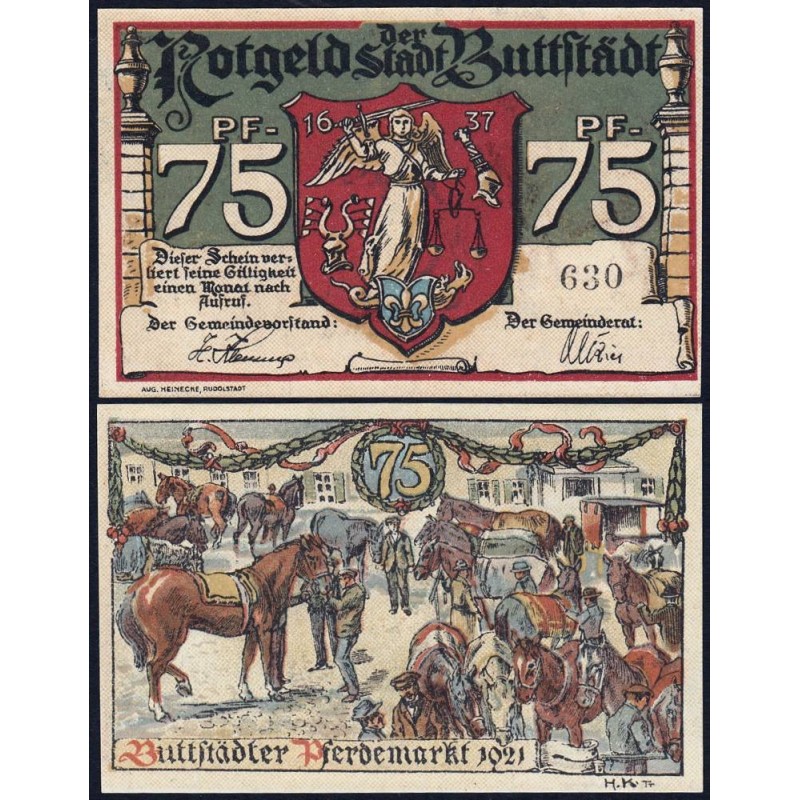 Allemagne - Notgeld - Buttstädt - 75 pfennig - Type 2 - 1921 - Etat : NEUF