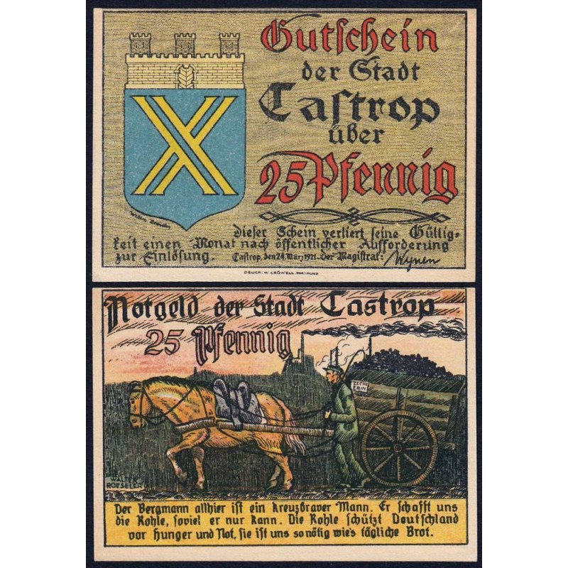 Allemagne - Notgeld - Castrop (Castrop-Rauxel) - 25 pfennig - 24/03/1921 - Etat : NEUF