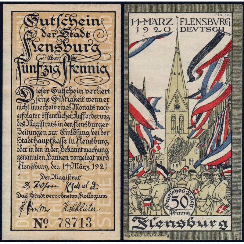 Allemagne - Notgeld - Flensburg - 50 pfennig - 14/03/1920 - Etat : SPL