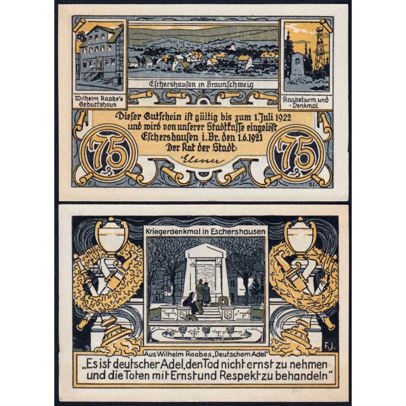 Allemagne - Notgeld - Eschershausen - 75 pfennig - 01/06/1921 - Etat : pr.NEUF