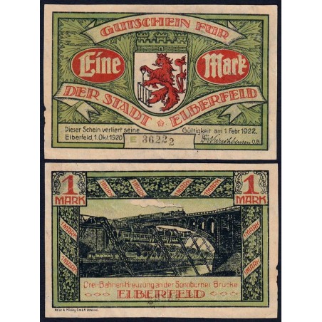 Allemagne - Notgeld - Elberfeld (Wuppertal) - 1 mark - Type 1 - Série E - 01/10/1920 - Etat : SUP