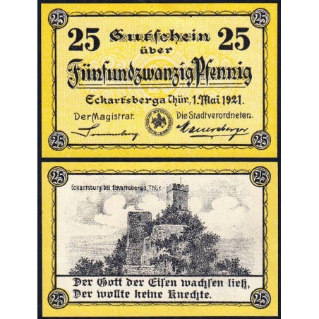Allemagne - Notgeld - Eckartsberga - 25 pfennig - 01/05/1921 - Etat : NEUF