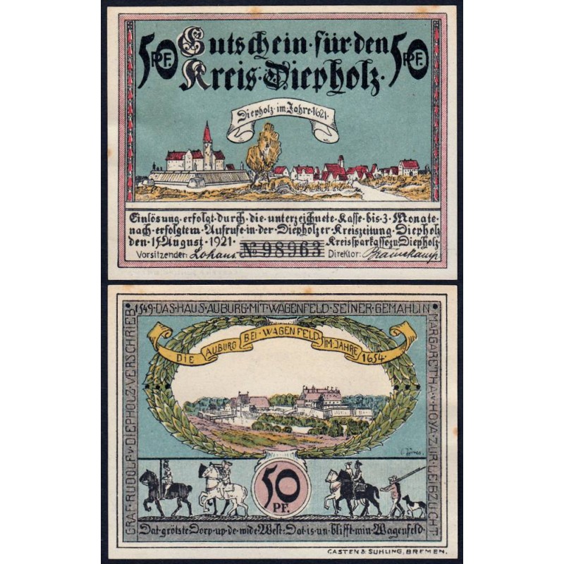 Allemagne - Notgeld - Diepholz - 50 pfennig - Sans série - Type 2 - 15/08/1921 - Etat : SUP+
