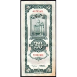 Chine - Cent. B. of China - Shanghai - Pick 328_2 - 20 customs gold units - Série VH - 1930 - Etat : SUP
