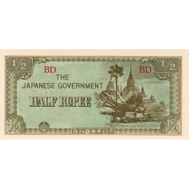 Birmanie - Gouvernement Japonais - Pick 13b - 1/2 rupee - Série BD - 1942 - Etat : SPL