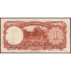 Chine - Central Bank of China - Pick 212a - 1 yüan - Série Y/K - 1936 - Etat : SUP+