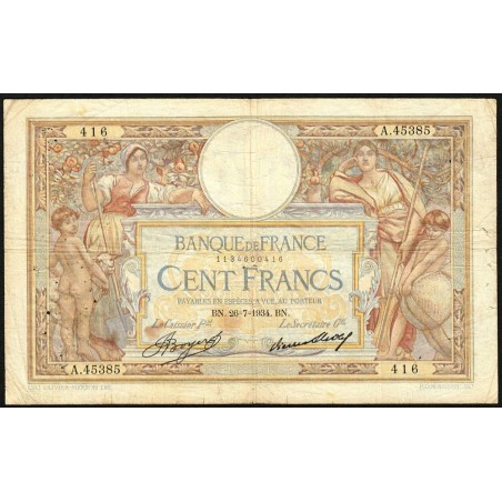 F 24-13 - 26/07/1934 - 100 francs - Merson grands cartouches - Série A.45385 - Etat : TB