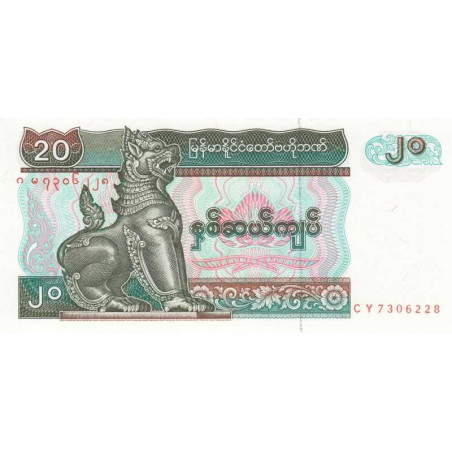 Myanmar - Pick 72 - 20 kyats - Série CY - 1994 - Etat : NEUF