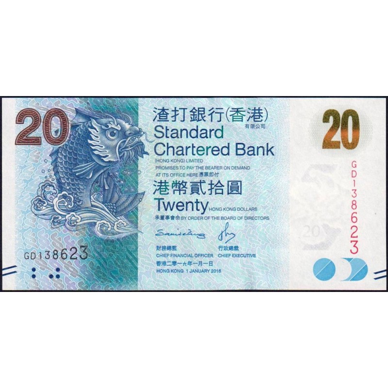 Hong Kong - Standard Ch. Bank - Pick 297e - 20 dollars - Série GD - 01/01/2016 - Etat : NEUF