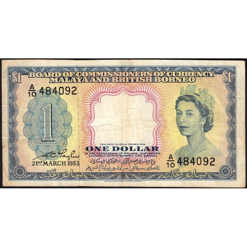 Malaisie et Bornéo Britannique - Pick 1a - 1 dollar - Série A/10 - 21/03/1953 - Etat : TB