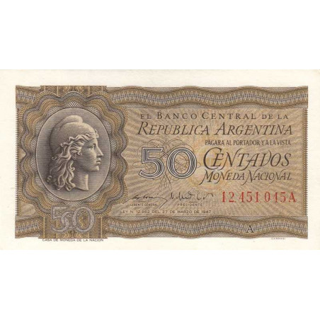 Argentine - Pick 259a - 50 centavos - Série A - 1949 - Etat : SPL