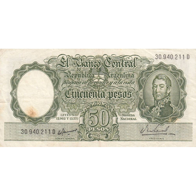 Argentine - Pick 271a - 50 pesos - Série D - 1955 - Etat : TB