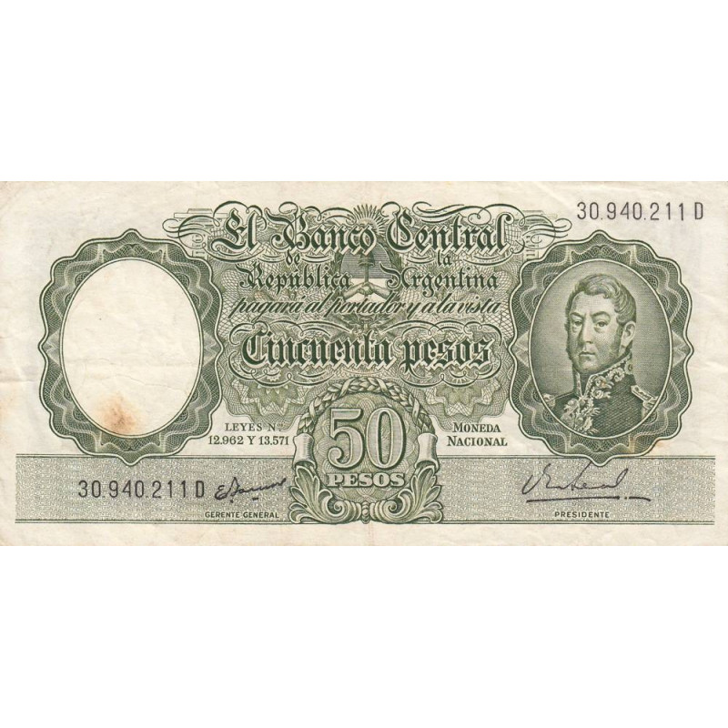 Argentine - Pick 271_13 - 50 pesos - Série D - 1955 - Etat : TB