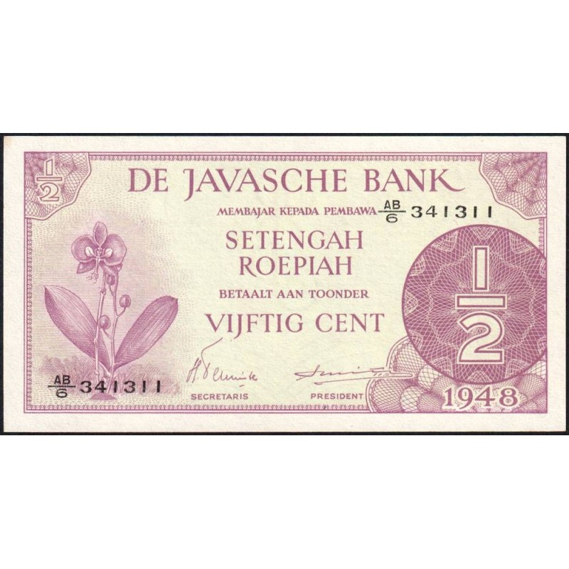 Indes Néerlandaises - Pick 97 - 1/2 gulden - Série AB/6 - 1948 - Etat : NEUF